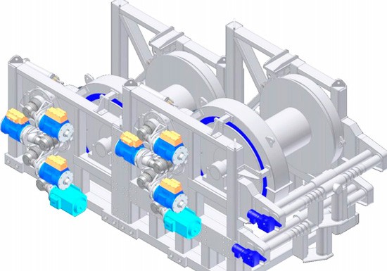 Three drum winch for ships